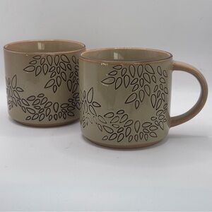 STARBUCKS 2013 Fall Autumn Leaves Engraved Tan/Brown Coffee Cup/Mug NWOT Set/2